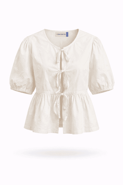 Ivory Grace Tie-Up Peplum Top