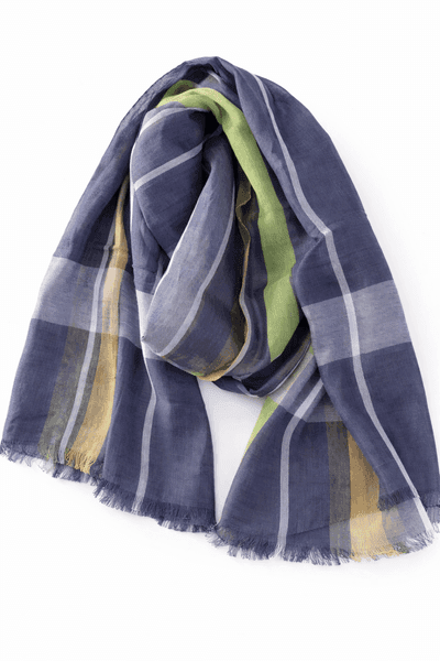Indigo Stripe Silk-Cotton Scarf