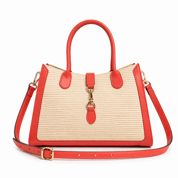 Coral Grande Raffia Tote