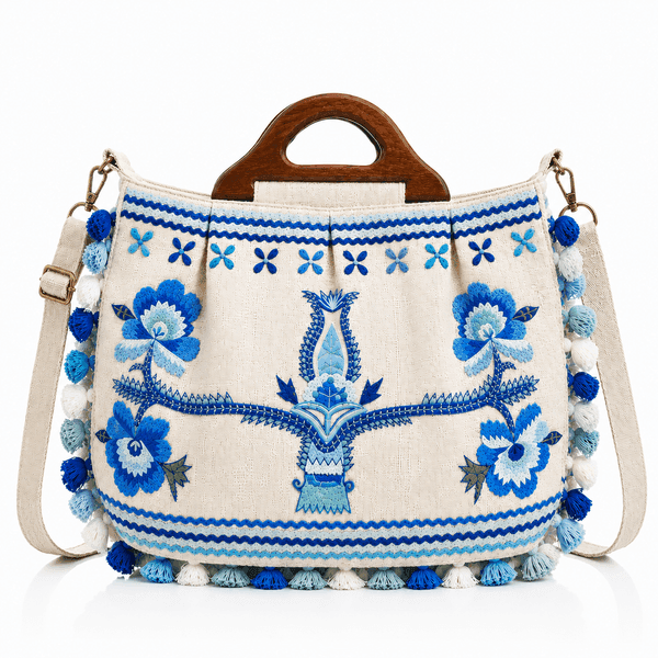 Bohemian Flora Wood Handle Tote