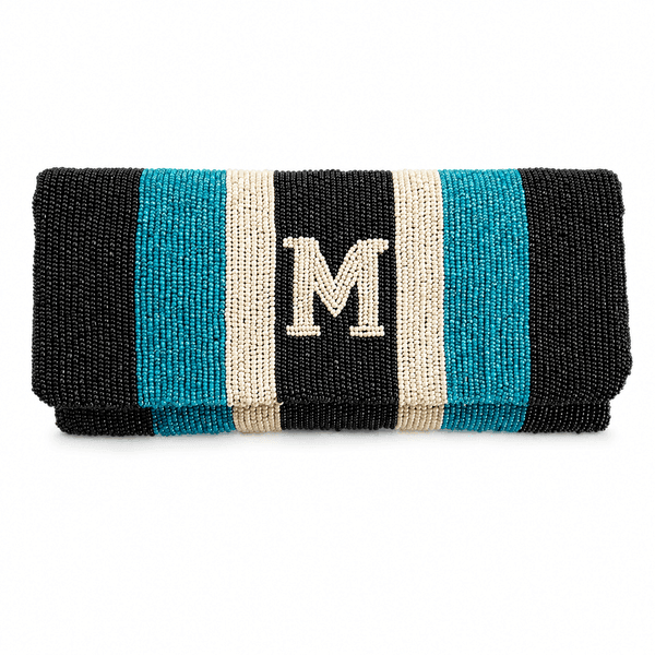 Monogram Stripe Beaded Clutch