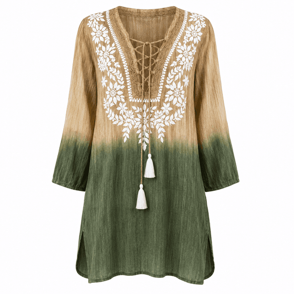 Azure Bloom Embroidered Cotton Tunic