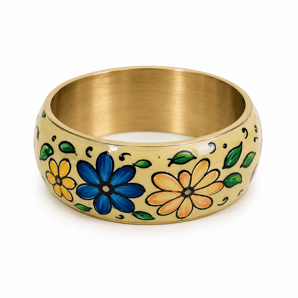 Meadow Bloom Hand-Painted Brass Bangle