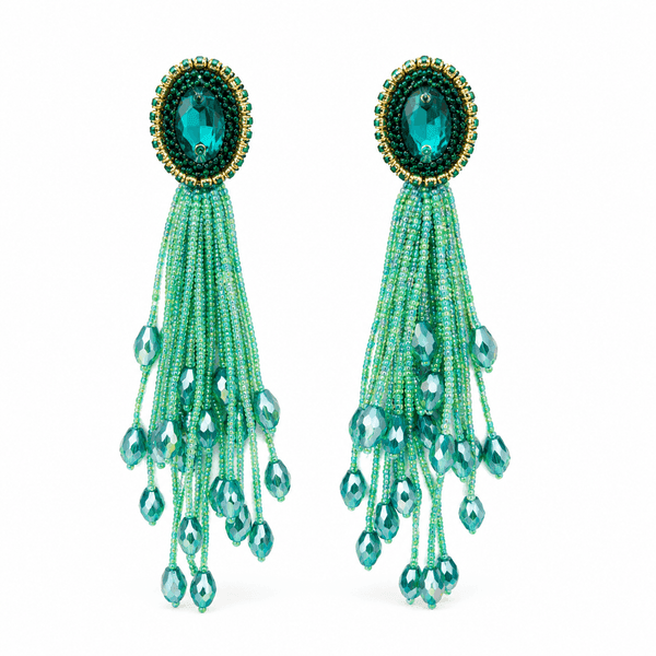 Emerald Cascade Tassel Earrings