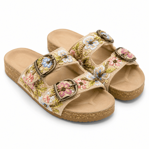 Spring Meadow Embroidered Comfort Slides