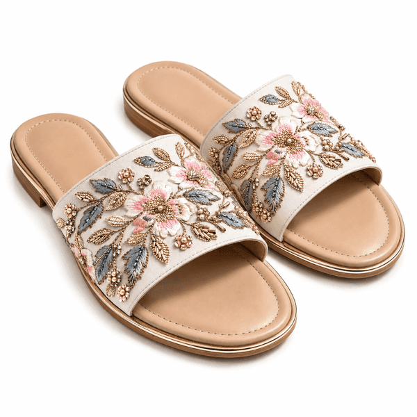 Blush Garden Embroidered Slides