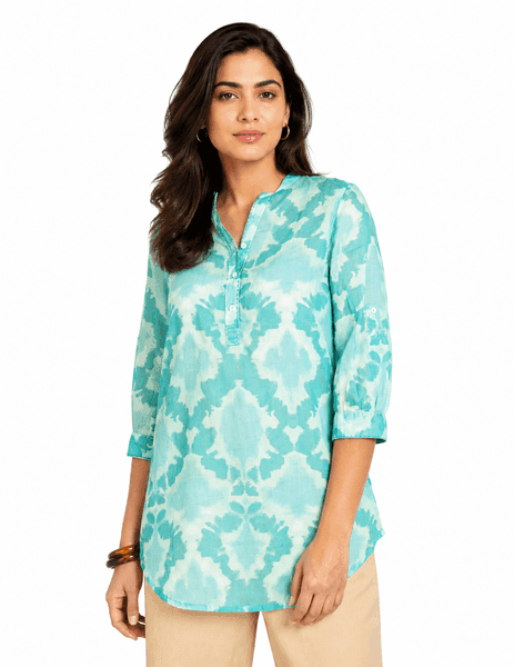Mirage Vert Mandarin Collar Cotton Tunic