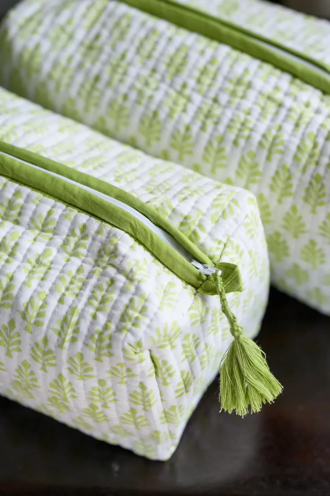 Light Green BootI Cotton Block Print Wash Bag 
