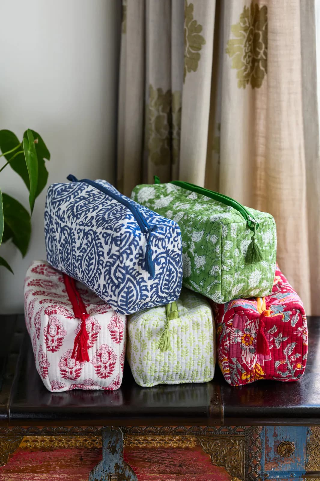 Light Green BootI Cotton Block Print Wash Bag 