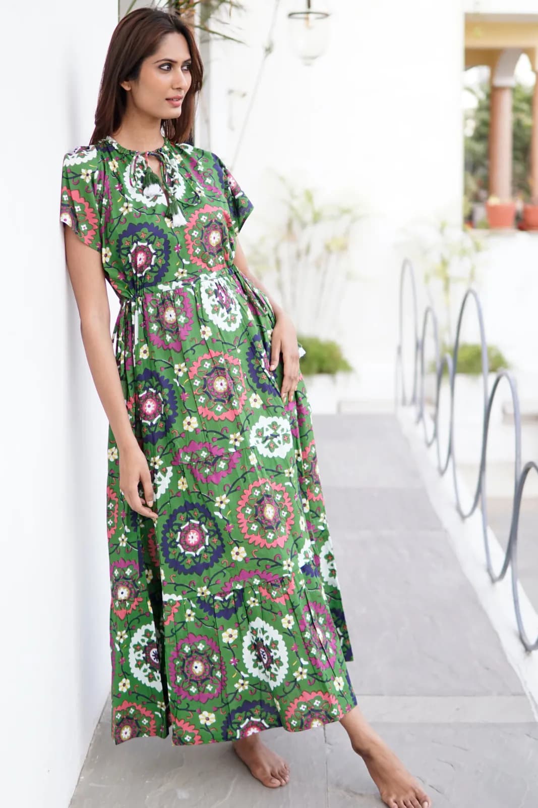 Summer cotton maxi dress, boho beach dress, block printed cotton summer dres