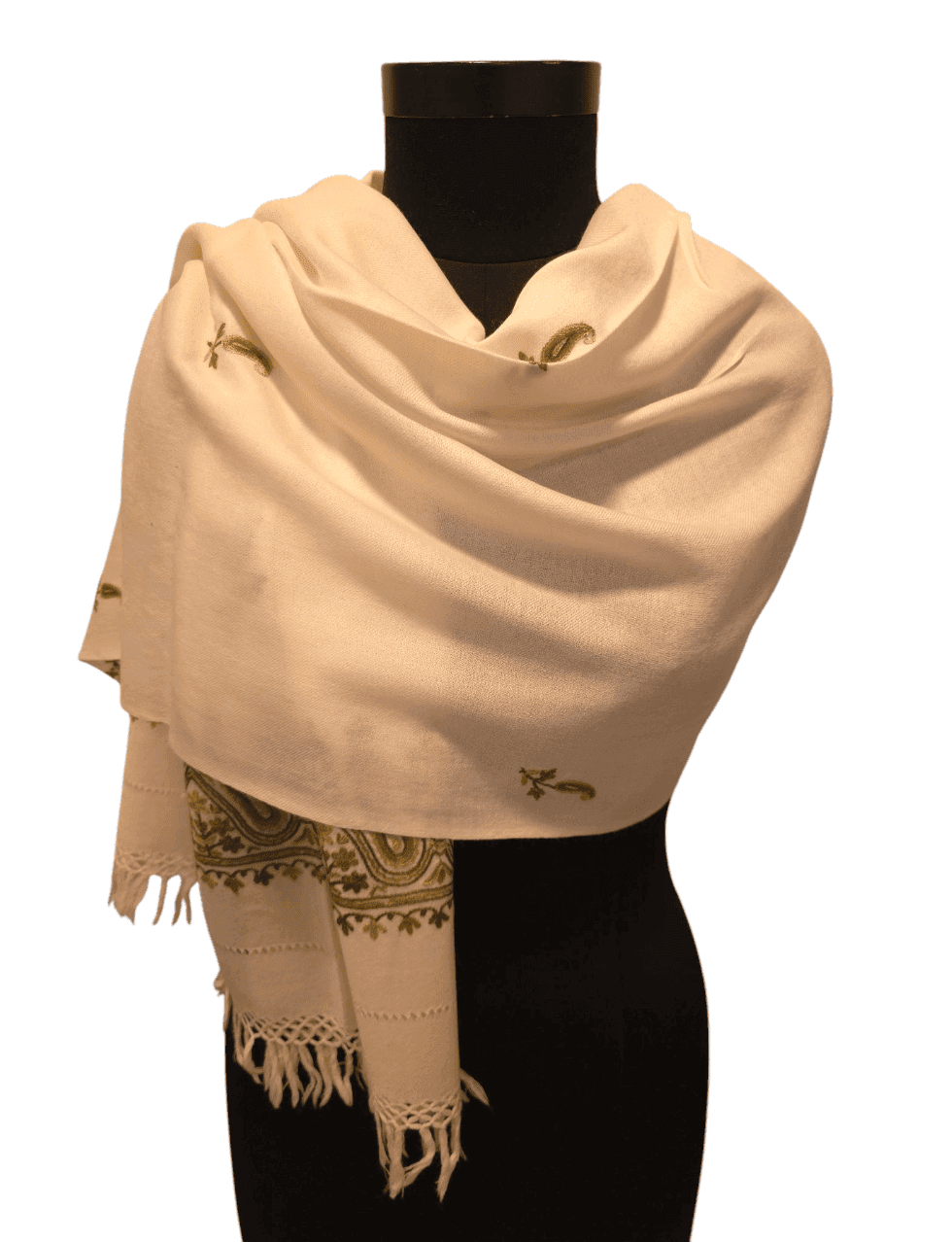 Hand-embroidered off-white scarf