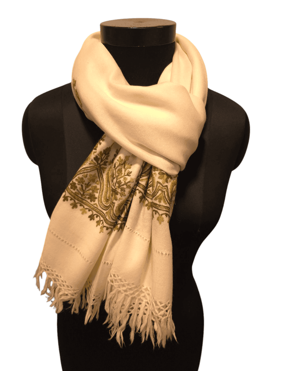 Hand-embroidered off-white scarf