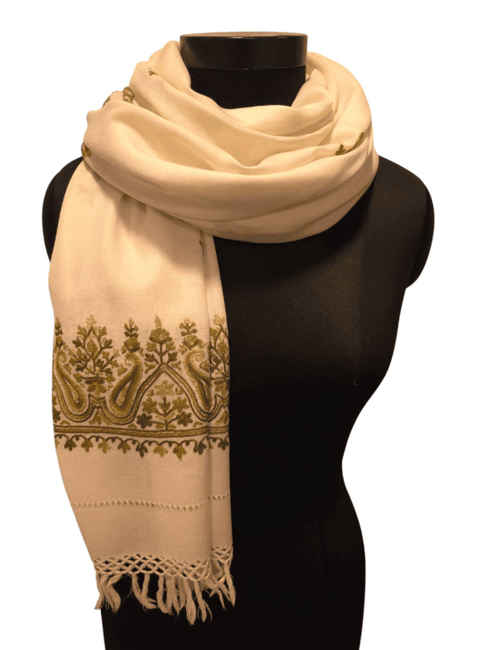 Hand-embroidered off-white scarf