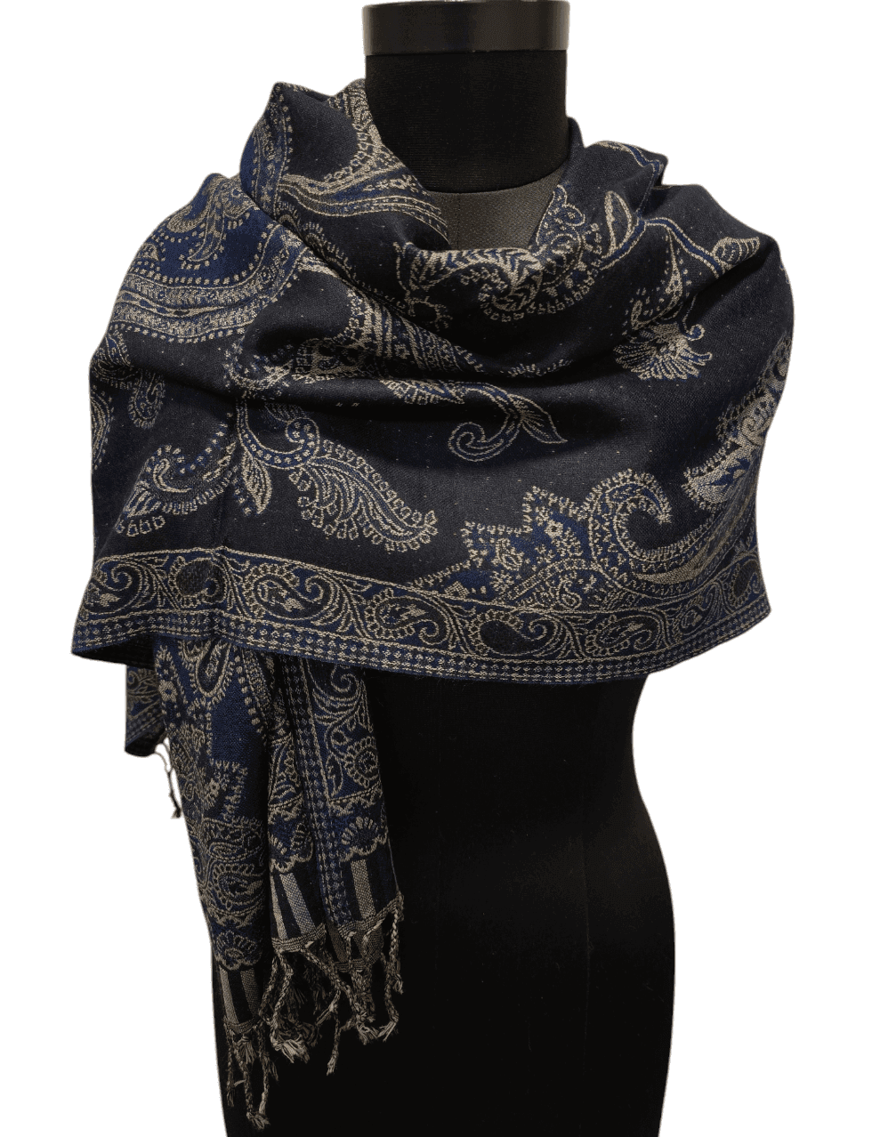 Soft and good black and blue wool scarf with light elements