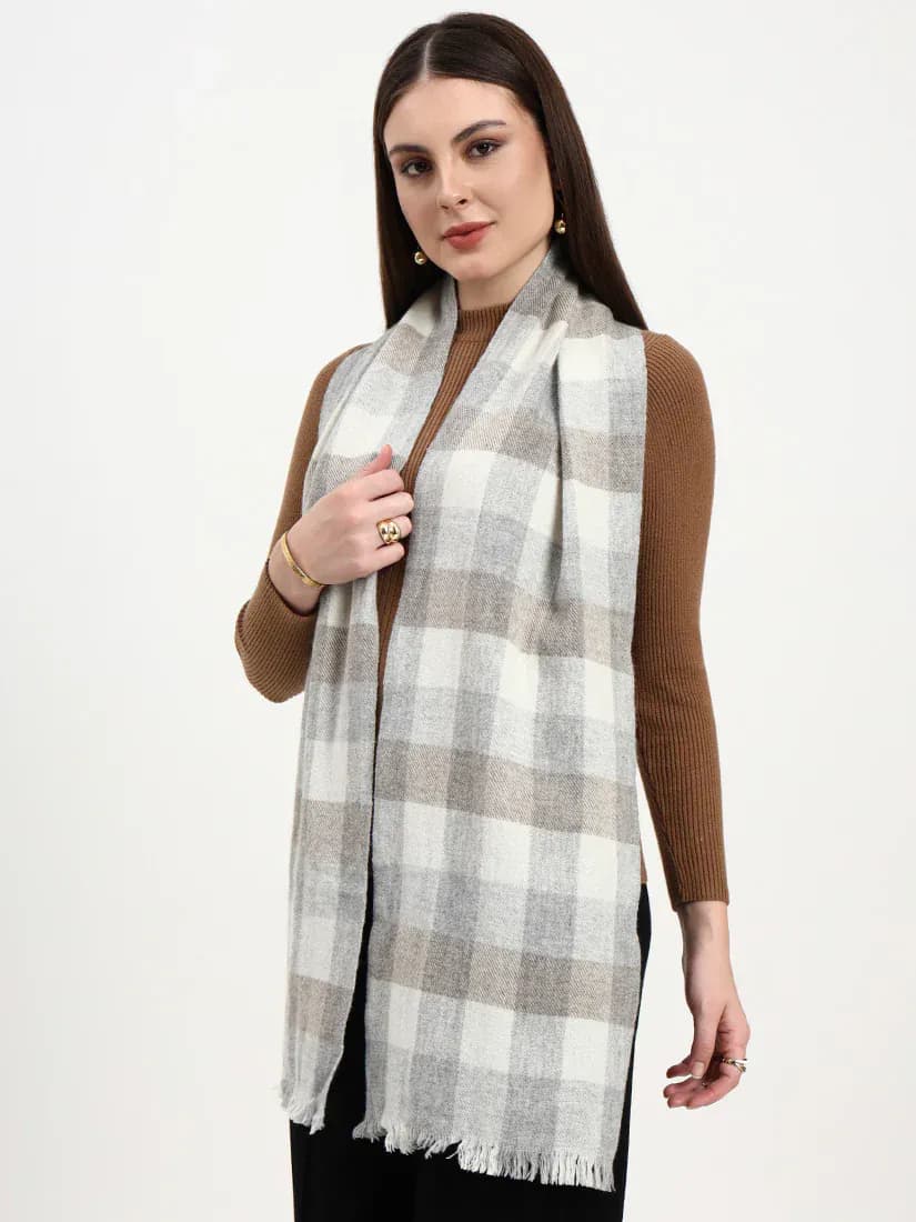 Oatmist Graphite Check Scarf