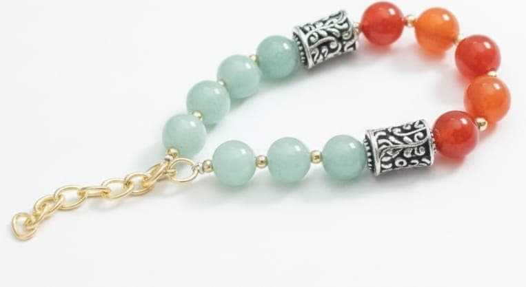 Aqua and fiery amber tones bracelet 