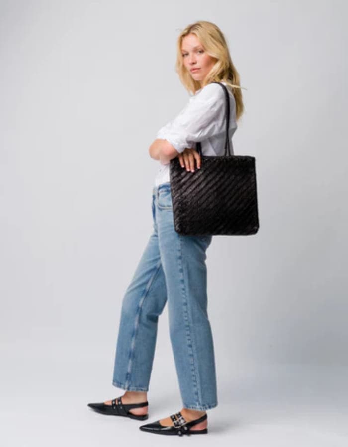 Rhia Slim Woven Leather Tote