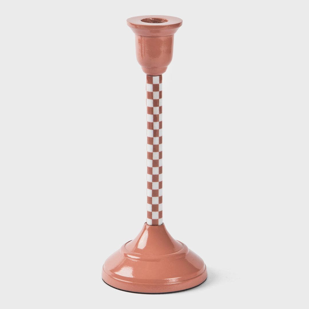 Dusty Pink Checkered Candlesticks