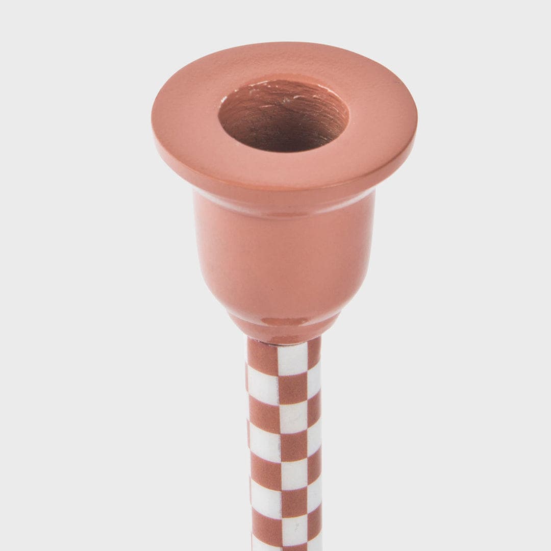 Dusty Pink Checkered Candlesticks