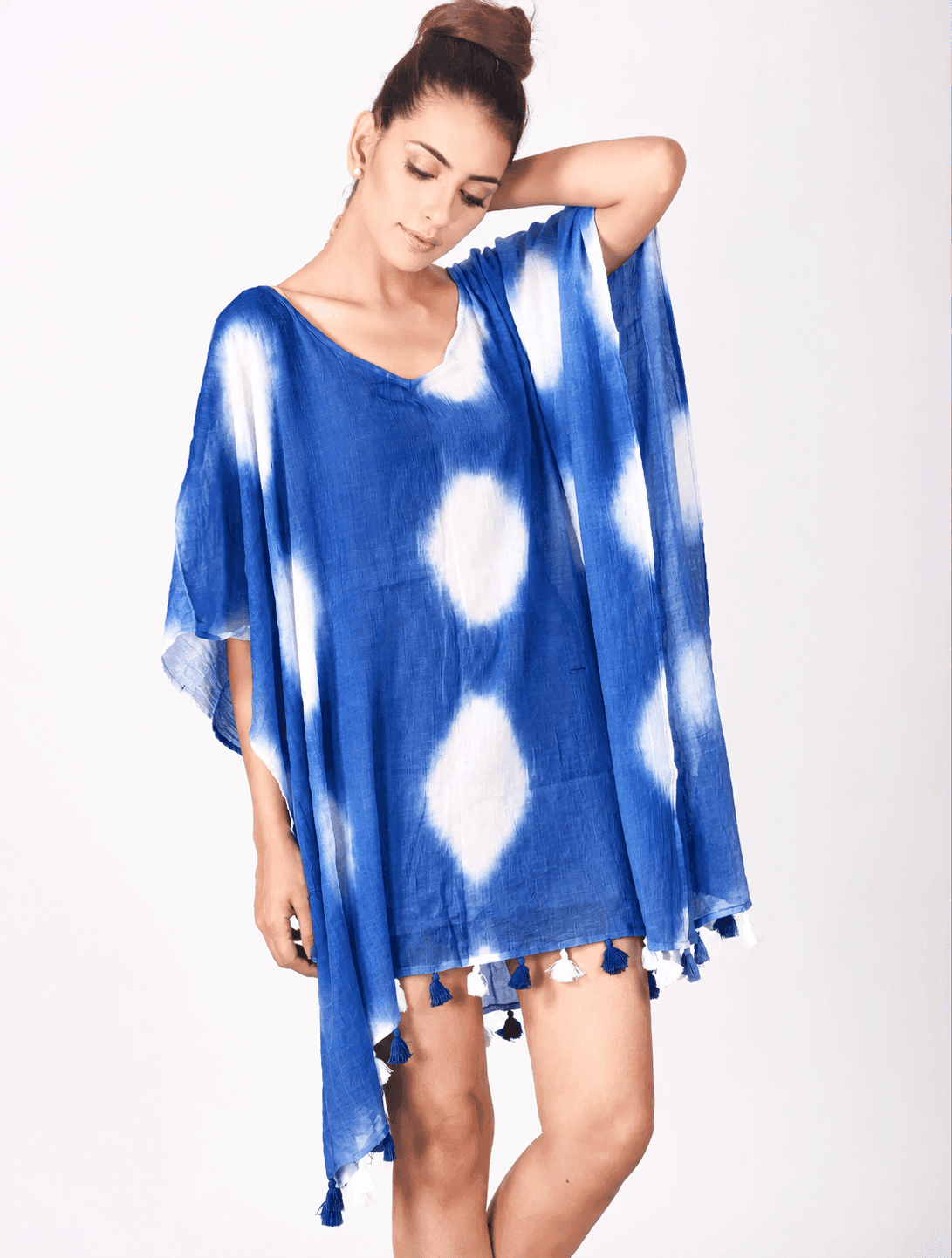 Serena Tie-Dye Cotton Tassel Kaftan