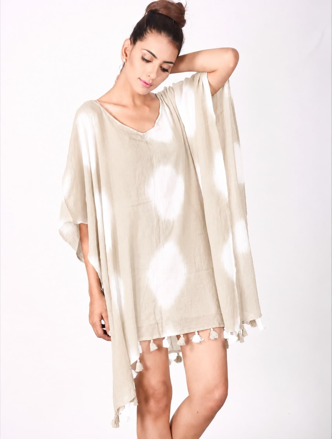 Serena Tie-Dye Cotton Tassel Kaftan