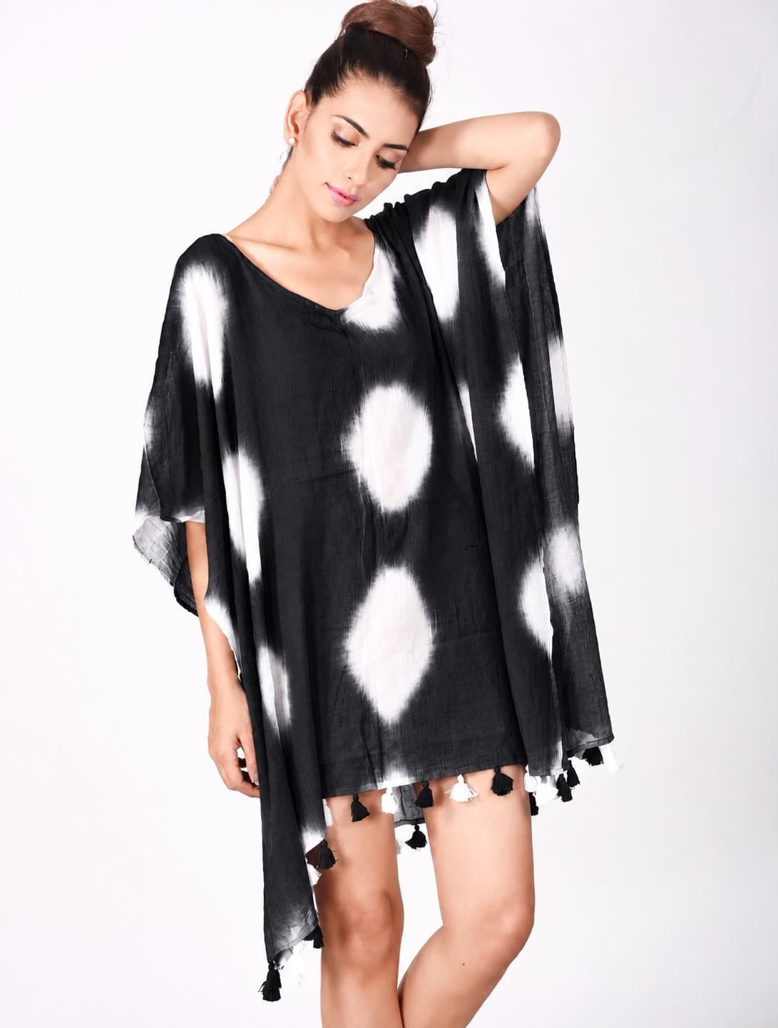 Serena Tie-Dye Cotton Tassel Kaftan
