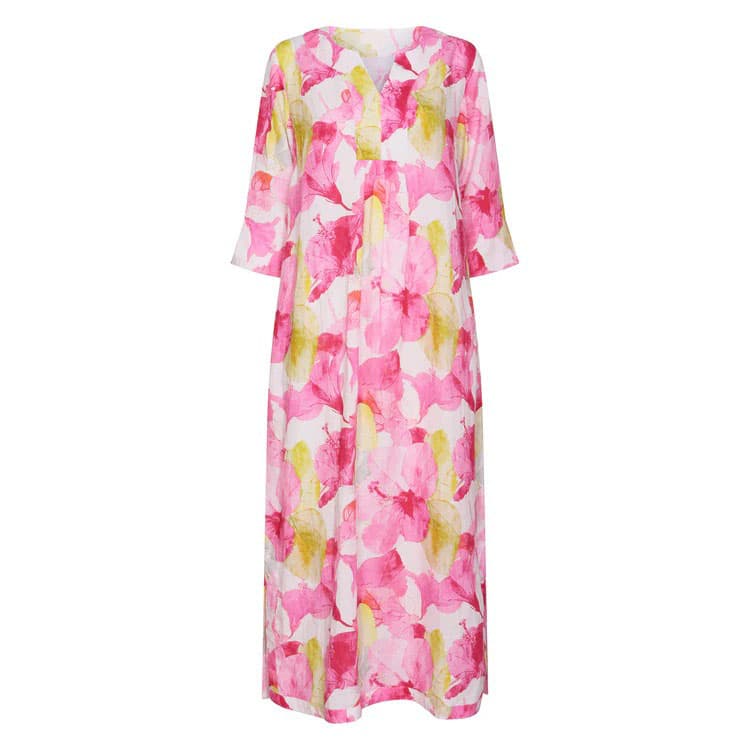 HIBISCUS HILL PRINT MAXI DRESS LINEN WHITE