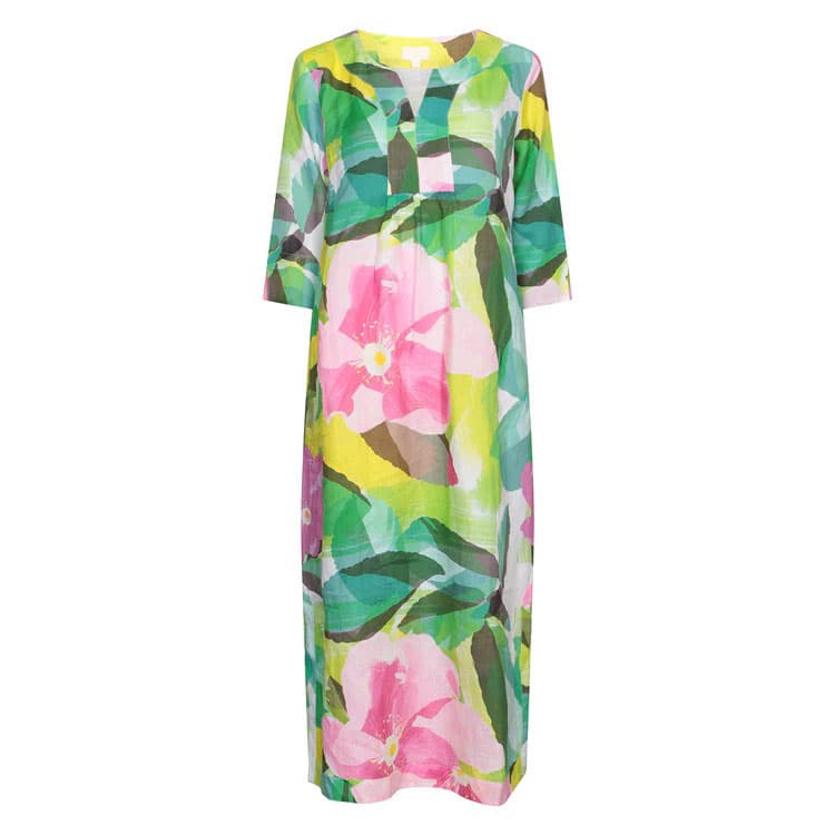 PAPER ROSE PRINT LINEN MAXI DRESS MULTI