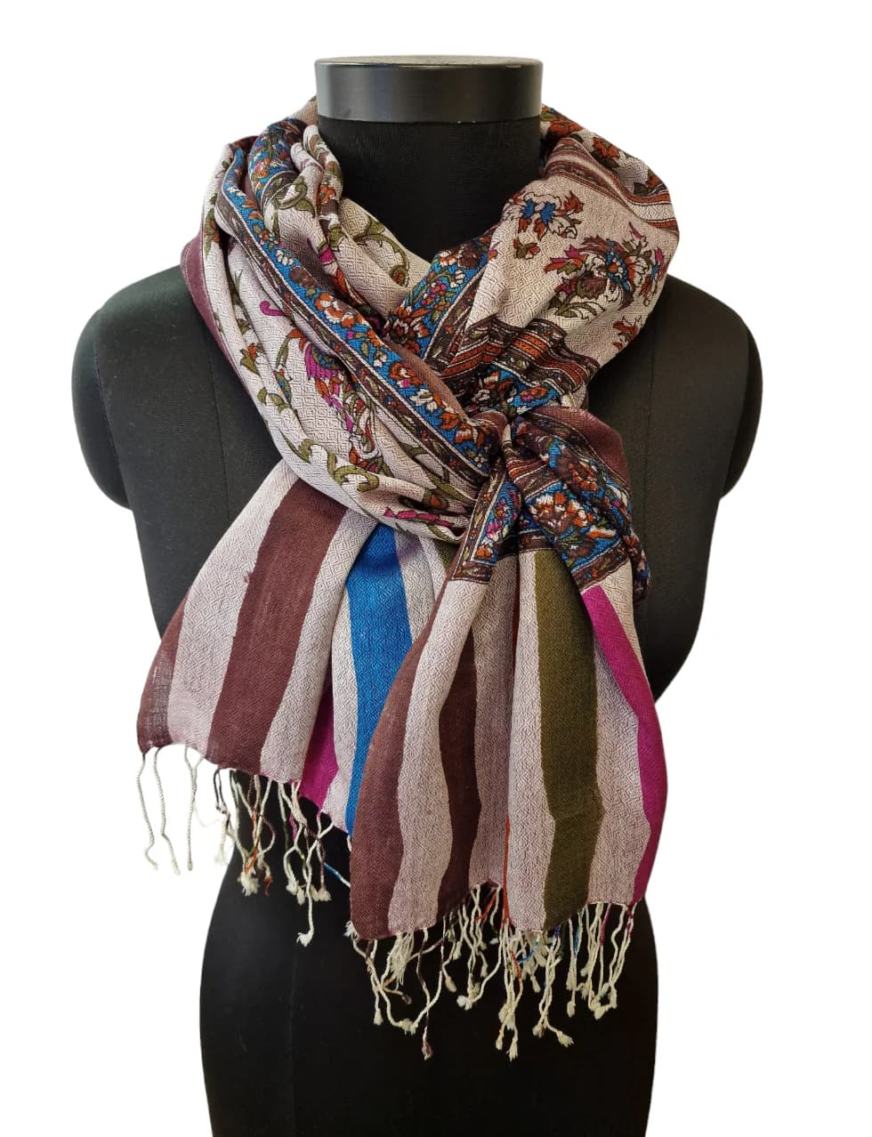 DOUBLE SIDED CASHMERE/SILK SCARF WITH SCREEN PRINTED PATTERN