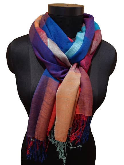 CASHMERE AND SILK SCARF WITH LARGE MULTICOLOR CHECKS