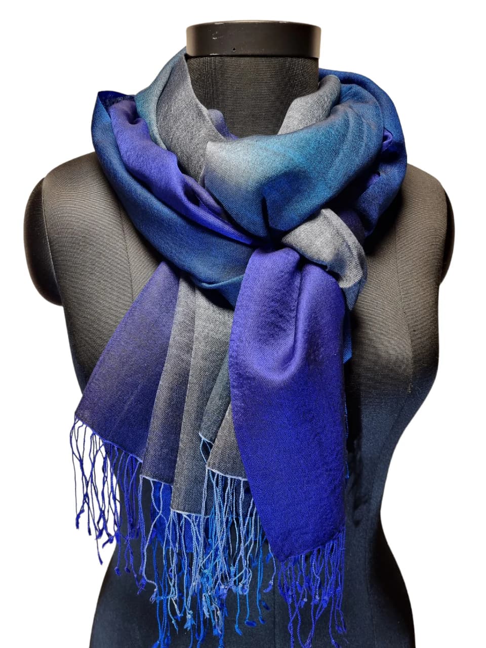 EXCITING SHAWL IN BLUE VIA GRAY TO "VIOLET" IN MULBERRY SILK AND CASHMERE