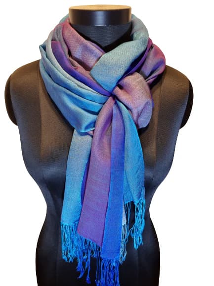BLUE CASHMERE/MULBERRY SILK SCARF WITH A PINK TOUCH