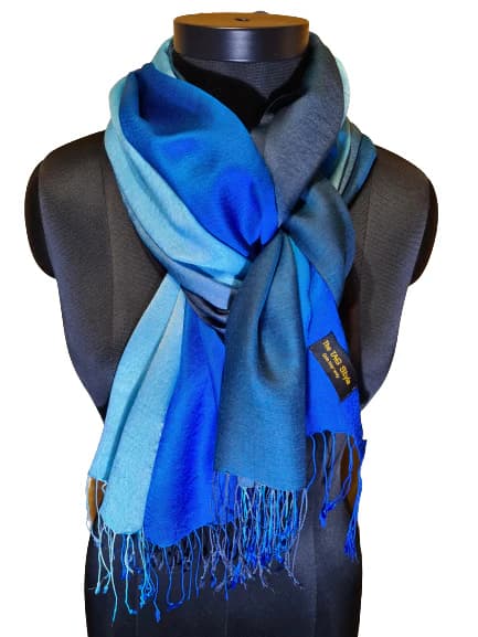 BEAUTIFUL CASHMERE/SILK SCARF IN PETROL/ TURQUOISE AND BLUE