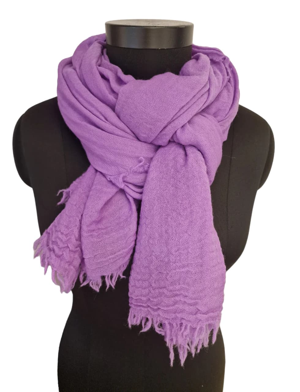 PURPLE WOOL SCARF WITH ROUGH FRINGES