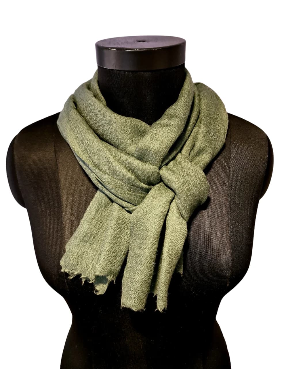 NARRROW HEATHER GREEN CASHMERE SCARF