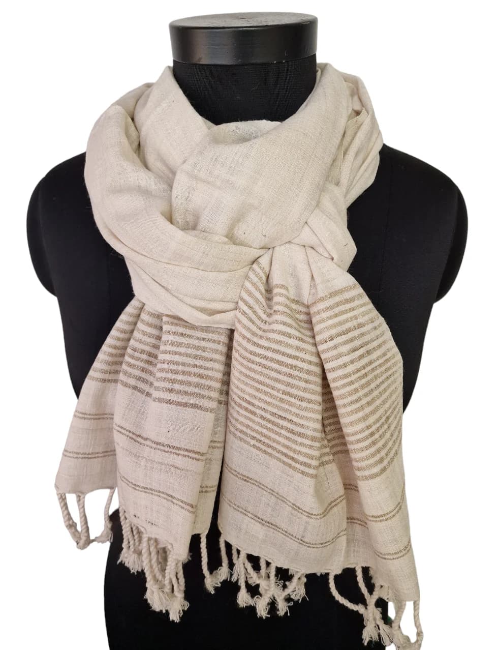 THICK SILK SCARF IN SAND- COLOURED AND OFF- WHITE SILK SCARF
