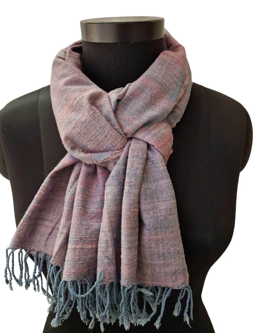 PINK AND GREY- BLUE HAND- DYED SILK SCARF