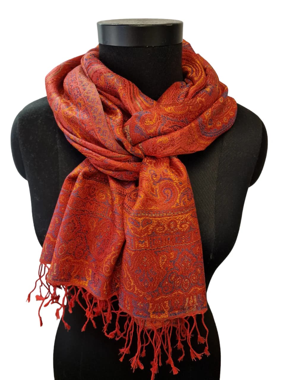 JACQUARD WOVEN CERISE COLORED SILK SCARF