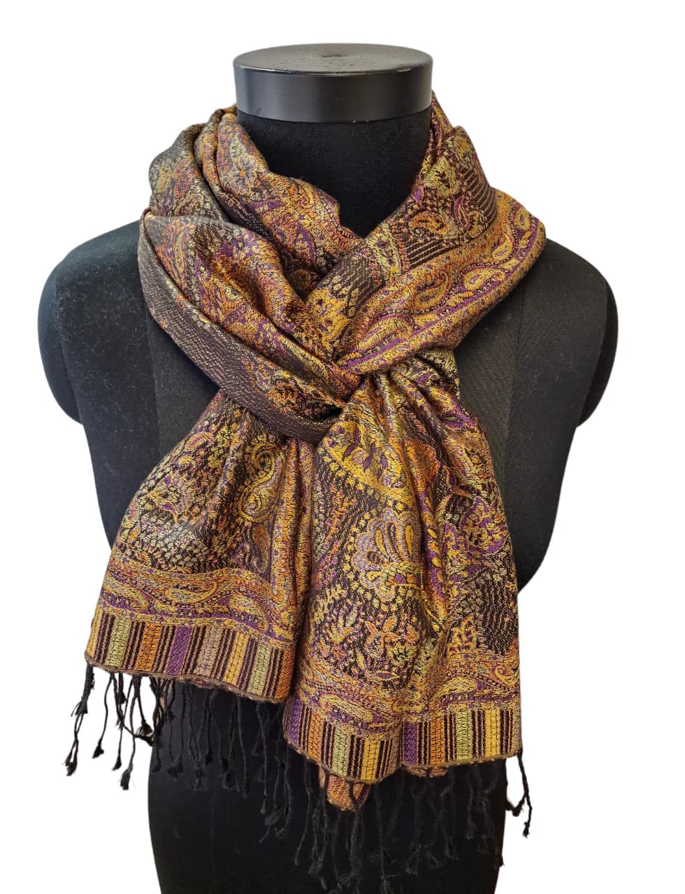 GOLDEN AND BLACK JACQUARD WOVEN SILK SCARF