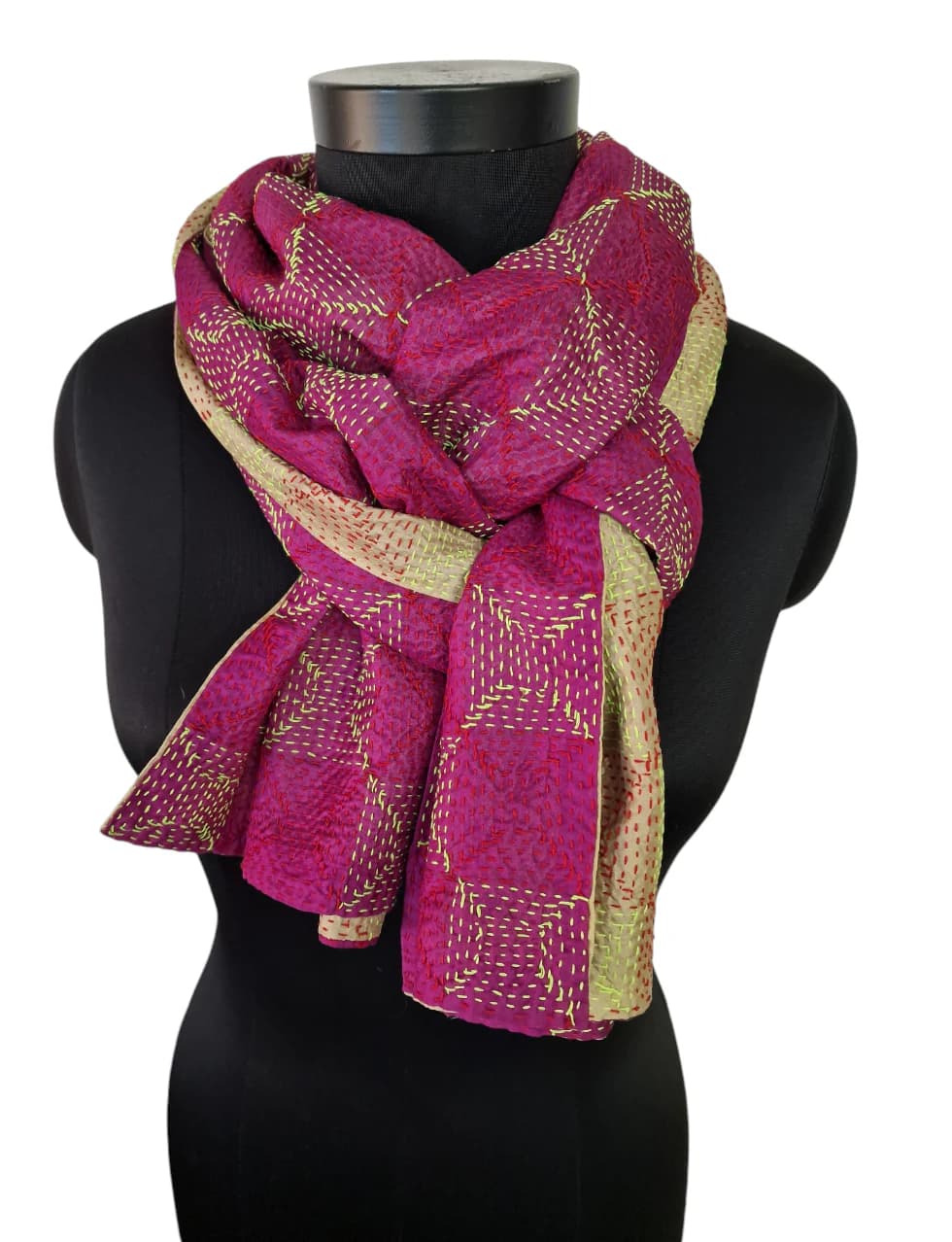 DOUBLE SIDED FUCHSIA AND WARM BEIGE SILK SCARF