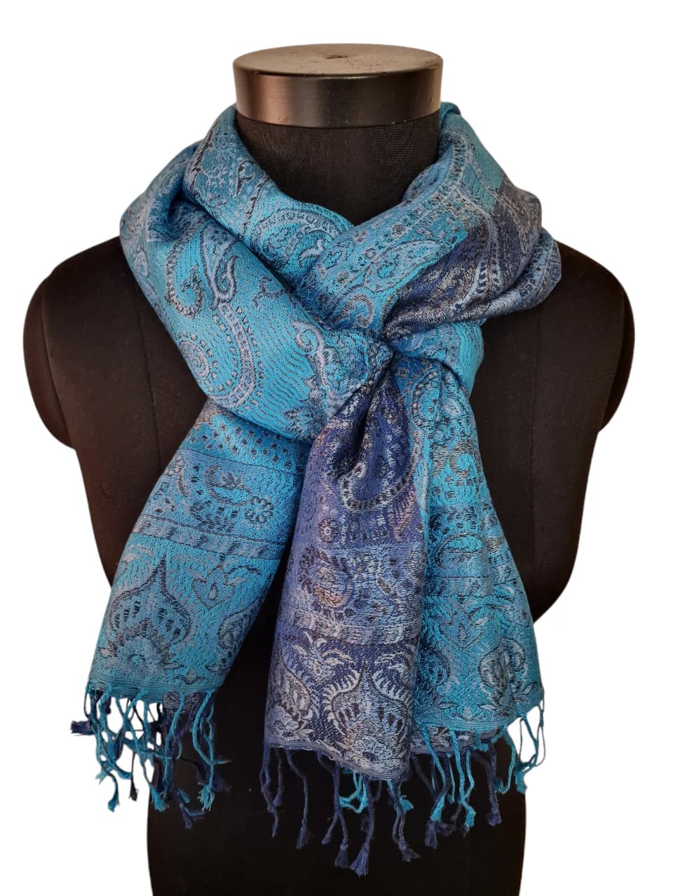 PAISLEY EMBOSSED BLUE SILK SCARF
