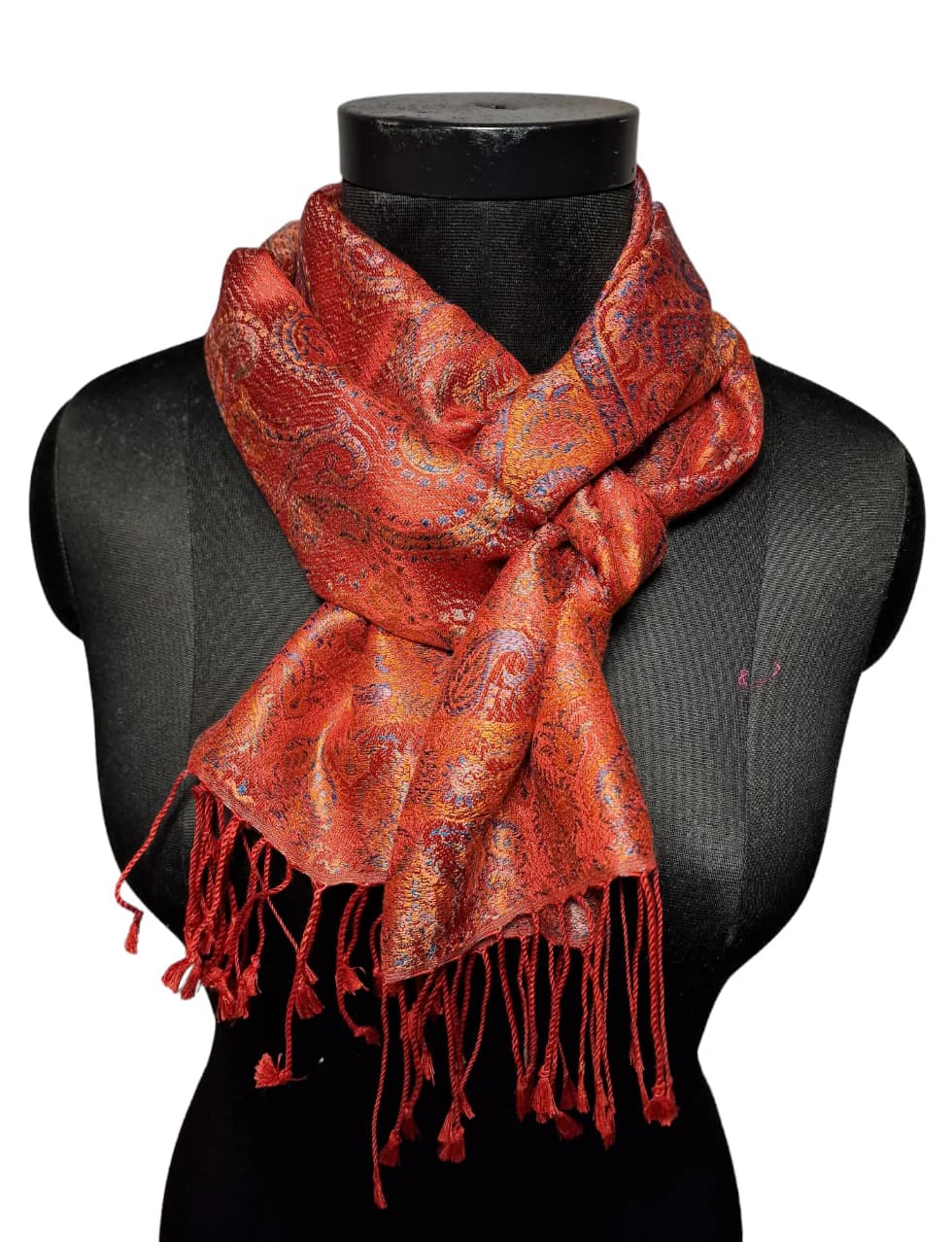 GOLDEN, BLACK AND PINK NARROW SILK SCARF