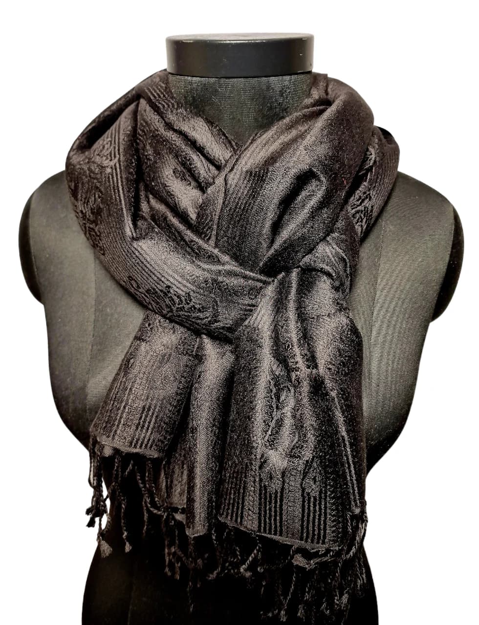 ELEGANT JACQUARD WOVEN BLACK SHAWL