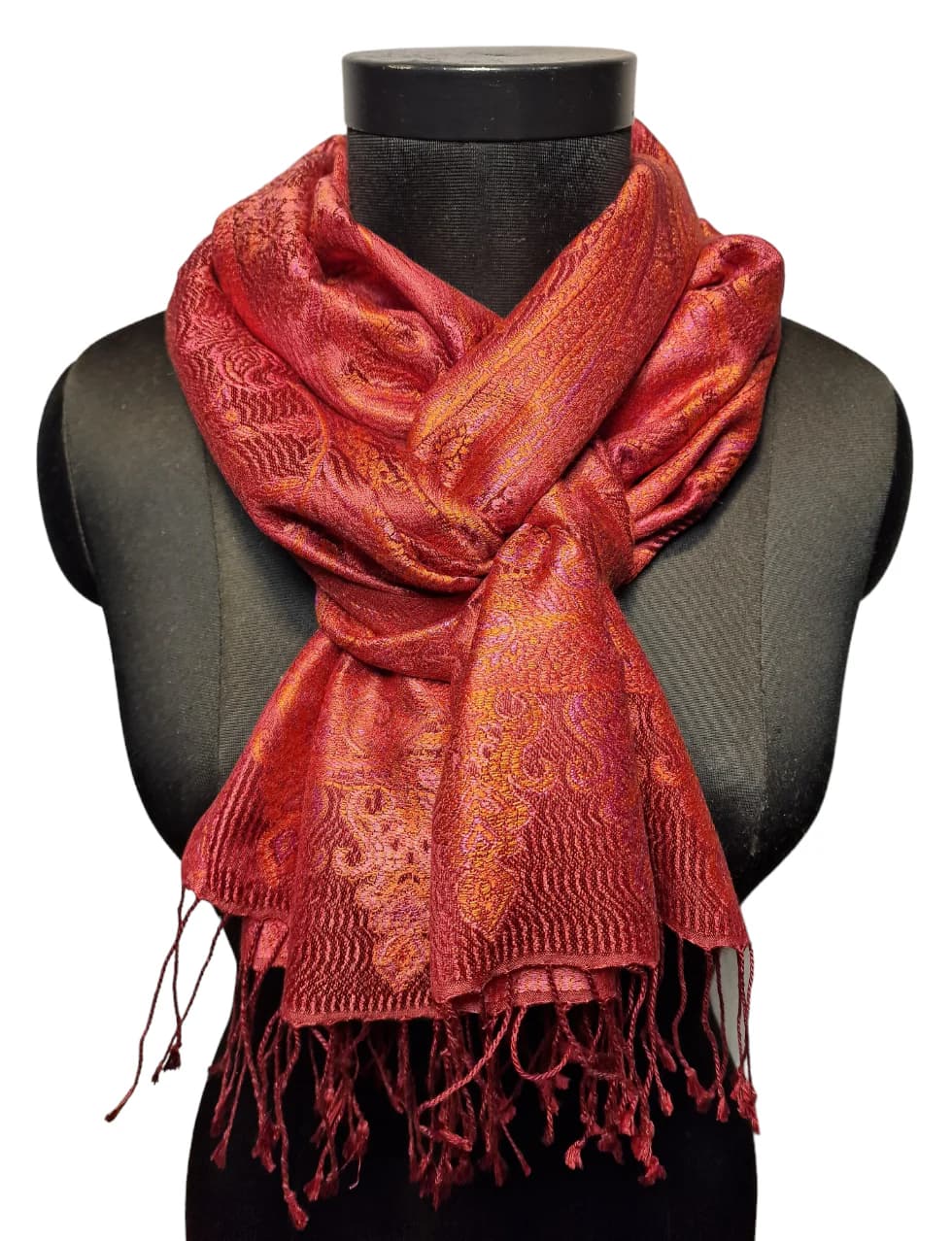 PAISLEY PATTERNED RED SILK SCARF