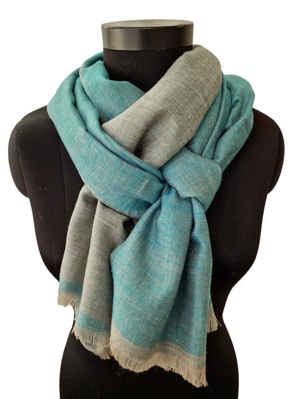 TWO-SIDED TURQUOISE AND SILVER GRAY PASHMINA SHAWL
