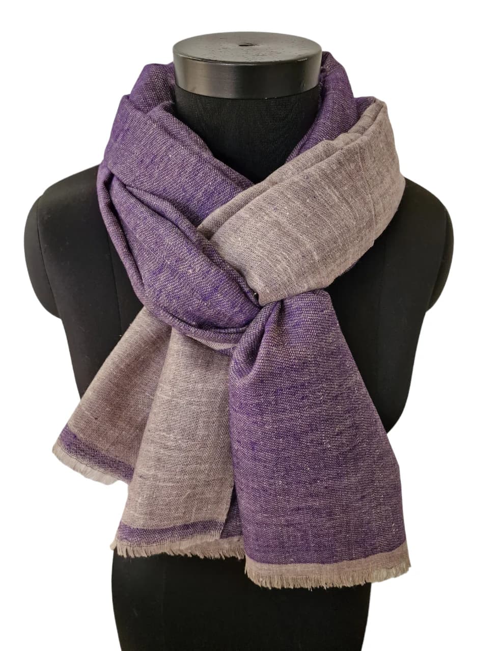 VIOLET AND SILVER GRAY TWO-SIDED PASHMINA SHAWL