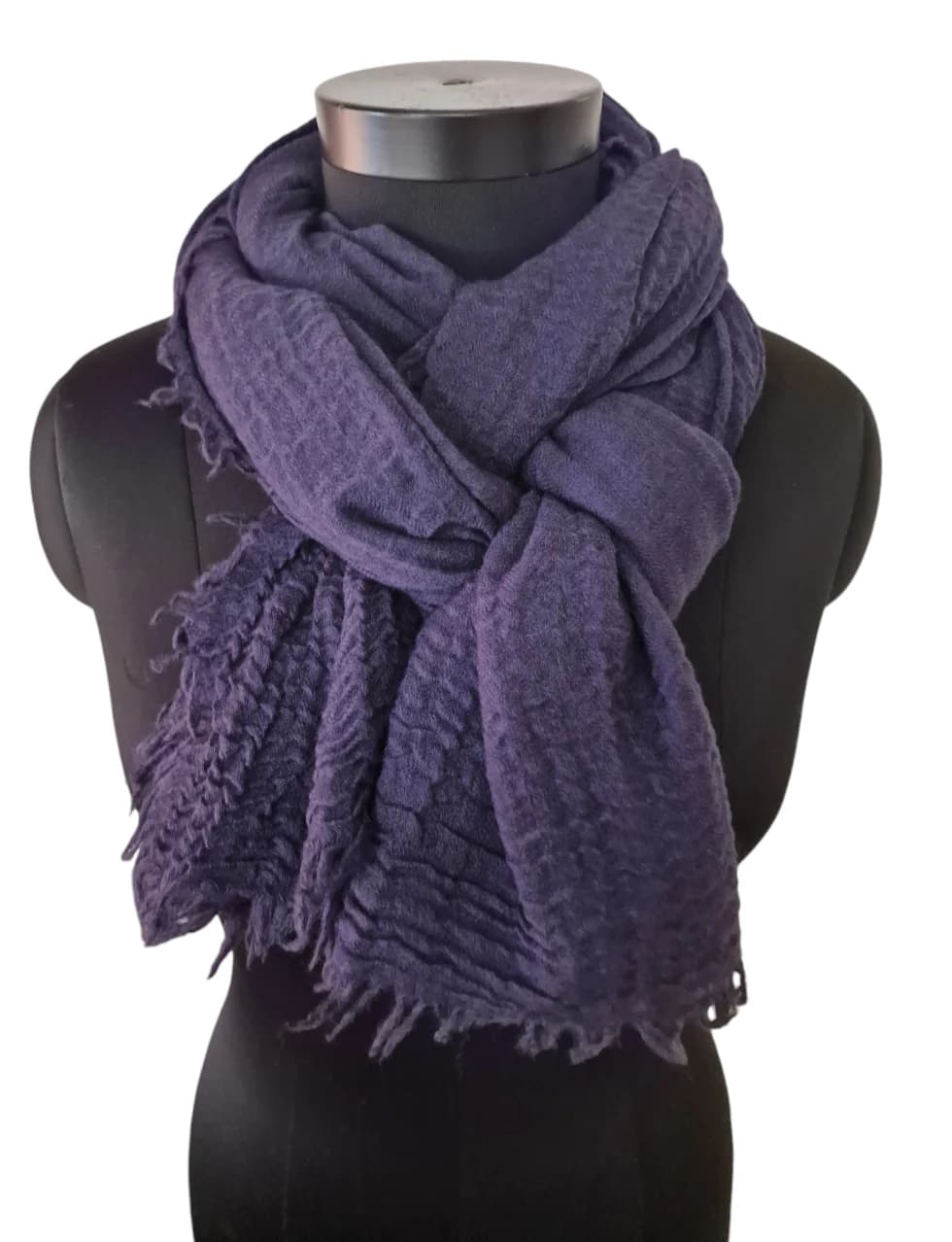 LARGE MEDIEVAL BLUE WOOL SCARF WITH ECSTATIC FRINGES