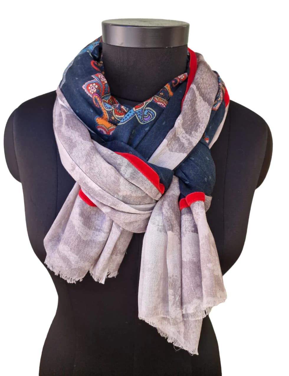 LARGE SUMMER SHAWL IN SILK AND COTTON WITH A CLASSIC CASHMERE PATTERN