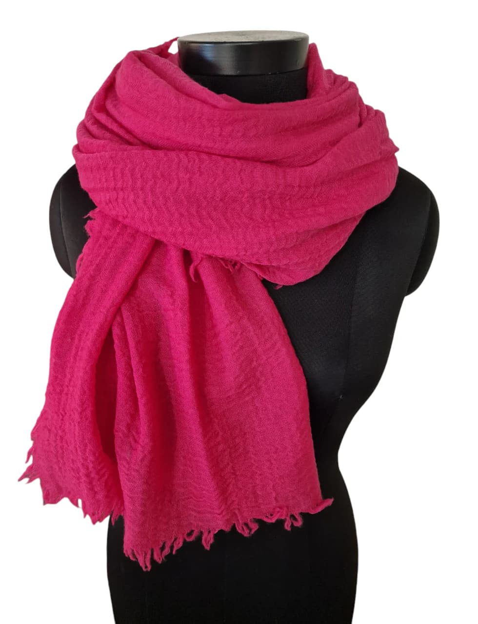 LARGE CANDY PINK WOOLEN SCARF WITH ROUGH FRINGES