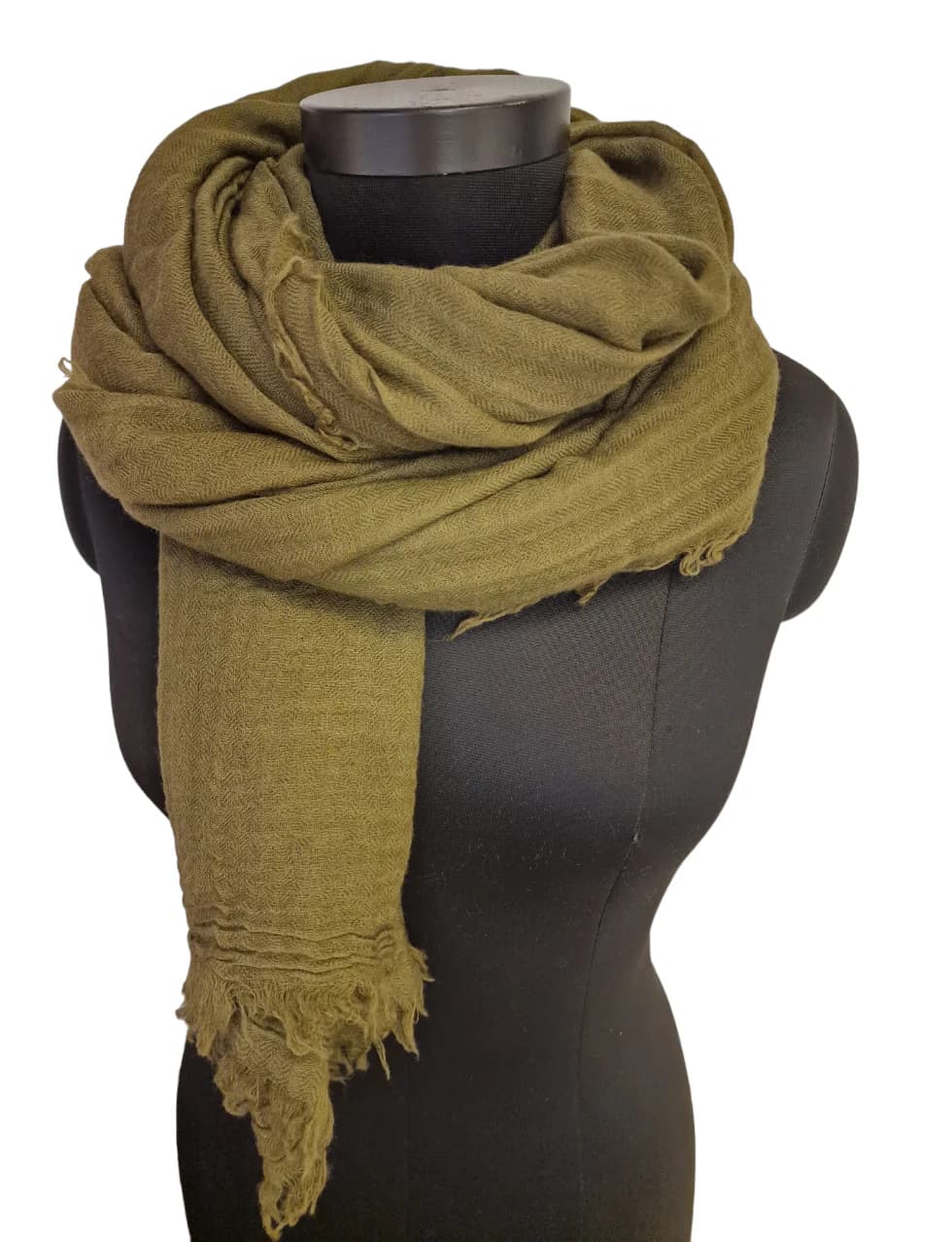 MILITARY GREEN WOOL SCARF WITH ROUGH FRINGE